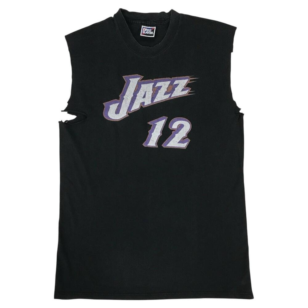 VINTAGE JOHN STOCKTON JERSEY SHIRT MENS SMALL S PRO PLAYER UTAH JAZZ BLACK 1990s